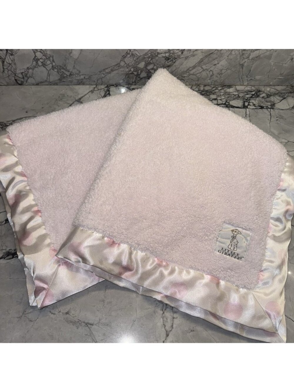 Little Giraffe Pink Polka Dot Chenille Satin Trim Baby Blanket Security 30x35"